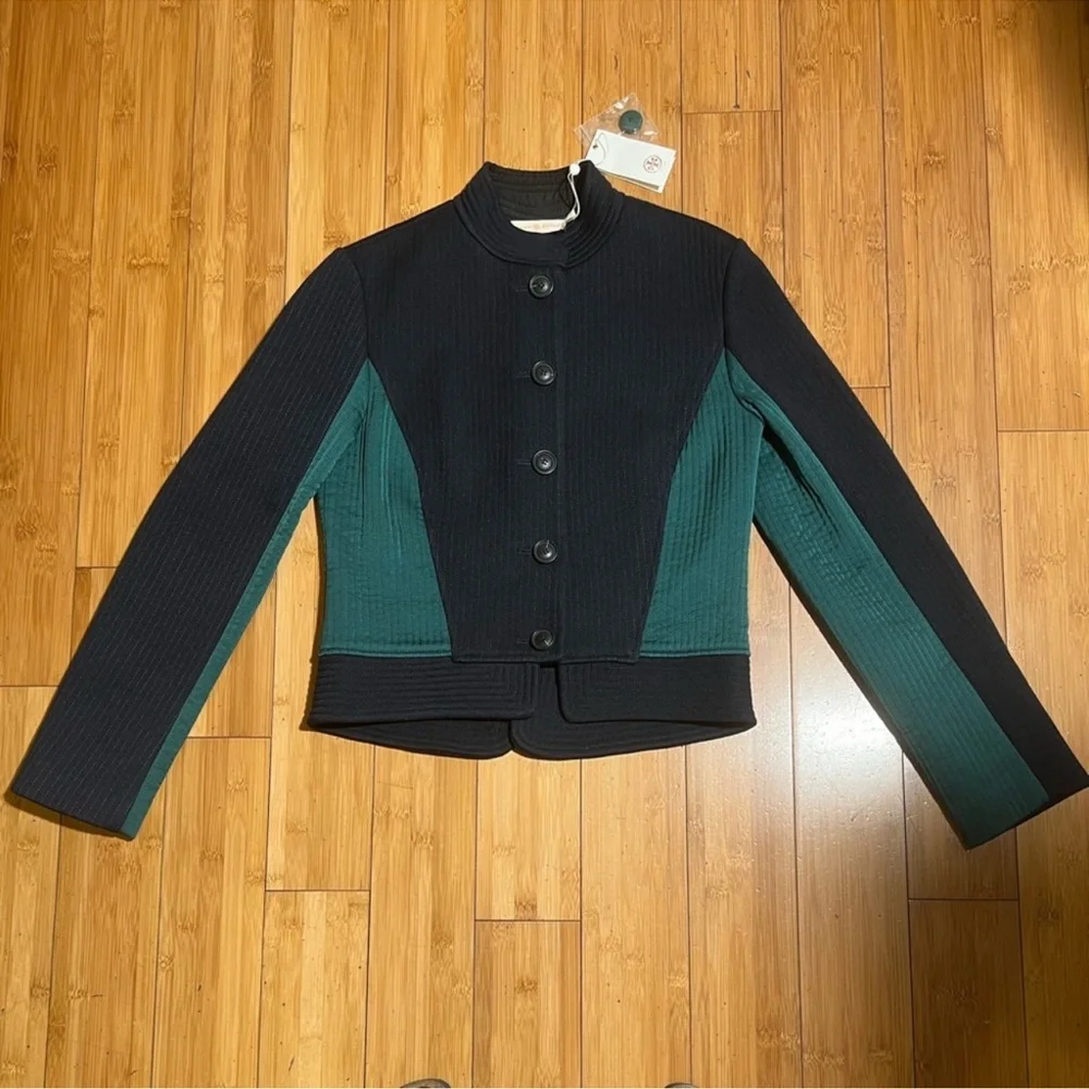 NWT Tory Burch Canter Riding Jacket Navy Blue & Green Size 2 - Picture 4 of 16